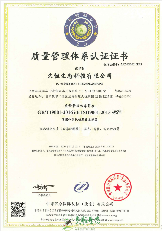 南京浦口质量管理体系ISO9001证书